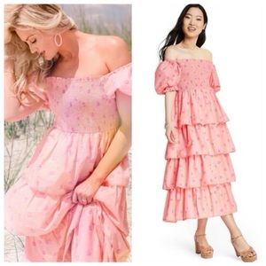 Loveshackfancy pink floral print maxi dress